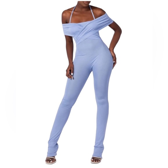 NWT GRAYSCALE Cris Cross Jumpsuit Periwinkle Size Small - Picture 1 of 3